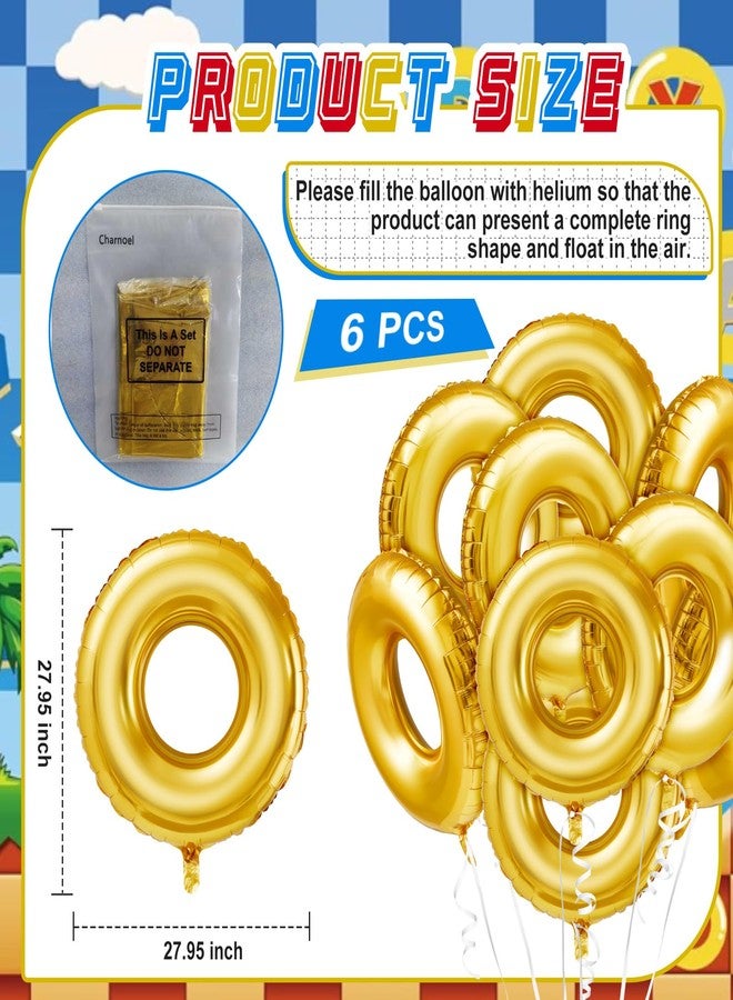 Charnoel 6 Pack 28" Gold Ring Birthday Party Balloon Cartoon Characters Themed Party Decor Foil Large Balloons for Cartoon Carnival Theme Birthday Decorations - Image 2